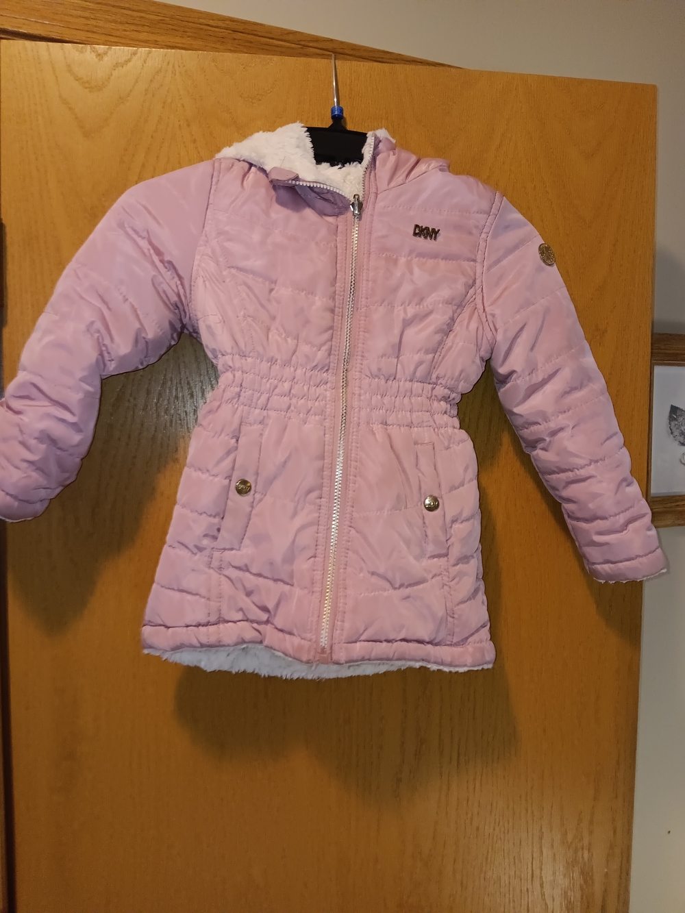 DKNYC Light Pink Girls' Size 5/6 Hooded Puffer Jacket with Sherpa Trim